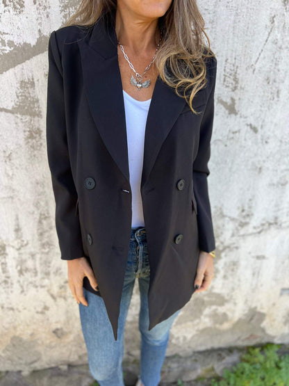 Women's Lapel Long Sleeve Casual Suit Jacket black