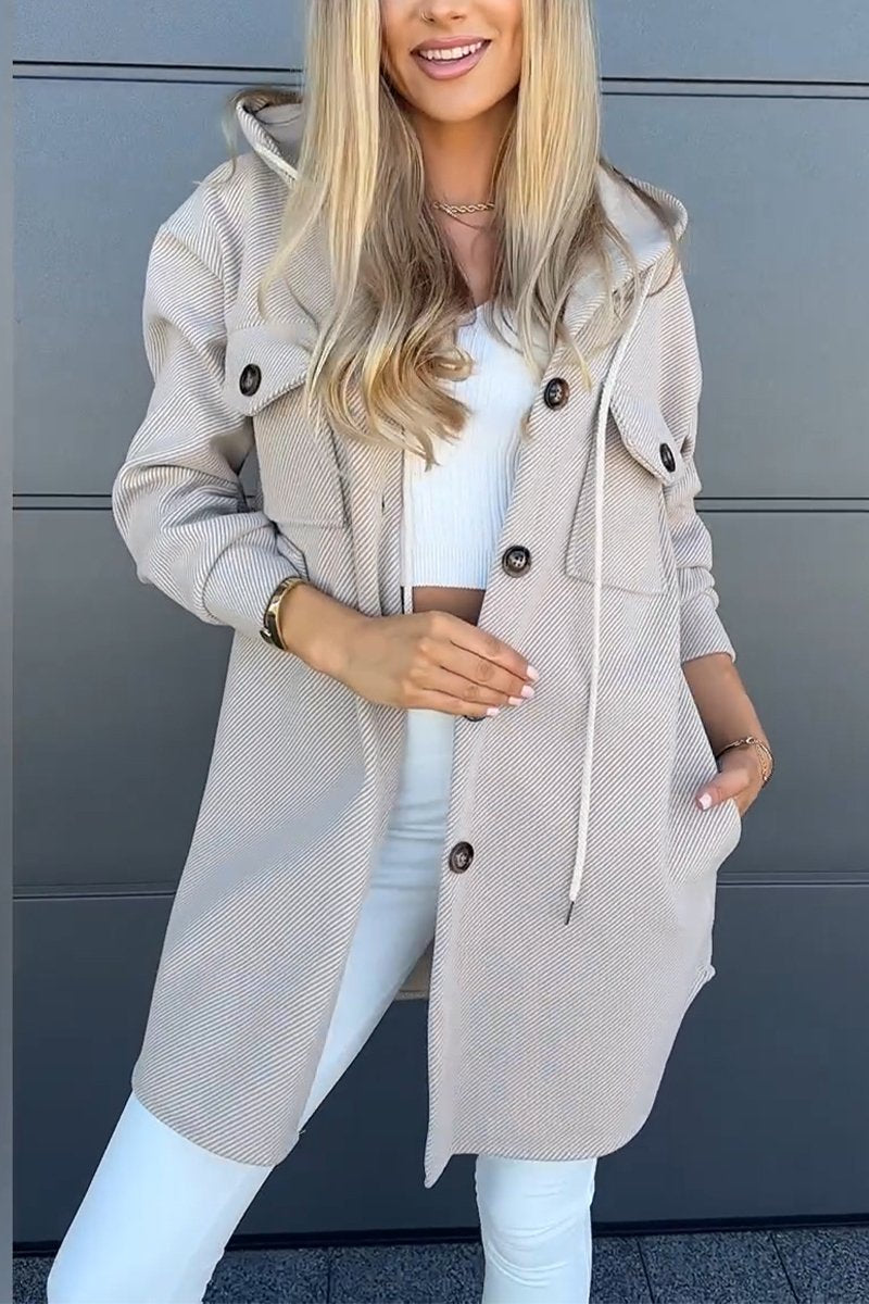 Women's Casual Hooded Single-breasted Jacket Apricot