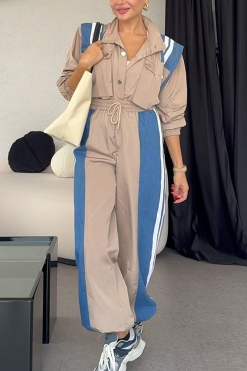 Women's Casual Contrast Color Pocket Pants Suit