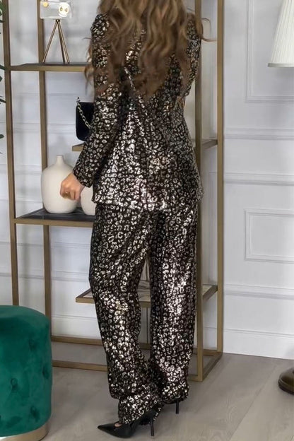 Women's Long Sleeve Sequined Two Piece Suit