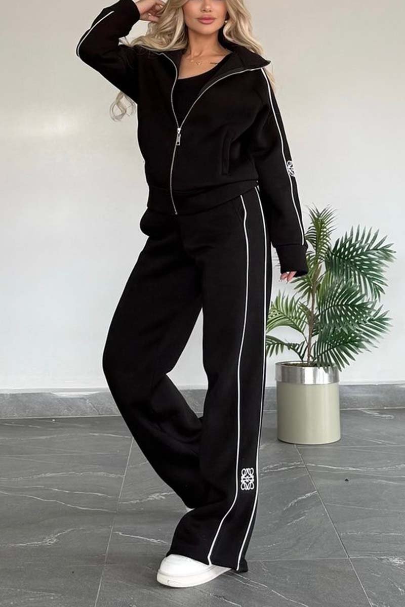 Women's Casual Sweatshirt and Pants Set Black