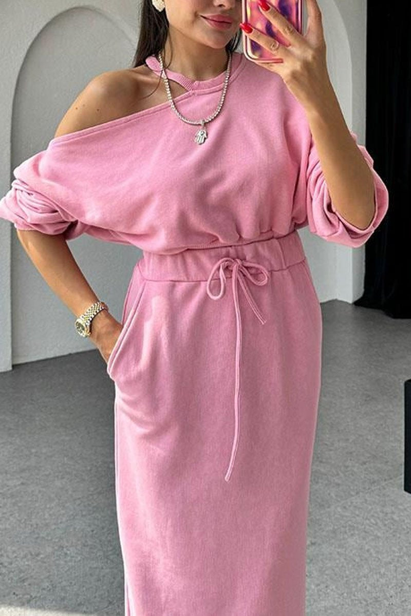 Women's Casual Solid Color Off-shoulder Dress Two-piece Set