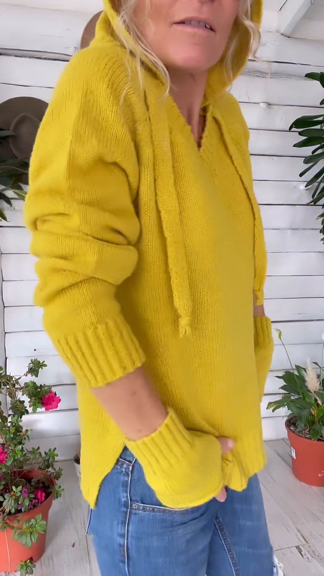 Women's Casual Solid Color Hooded Sweater Yellow