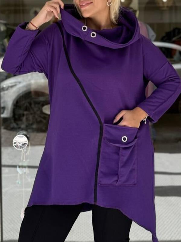 Women's Spring and Fall Design Sense Pullover with Irregular Long Sleeves purple