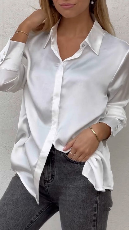 Women's Casual Smooth Satin Shirt white