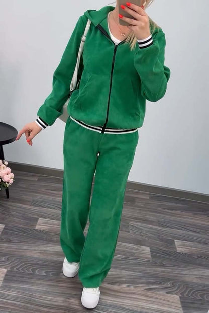 Women's casual sports hooded suit Green