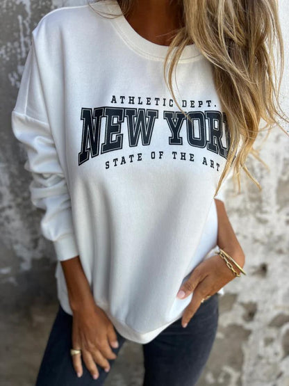 Round Neck Letter Print Pullover Sweatshirt