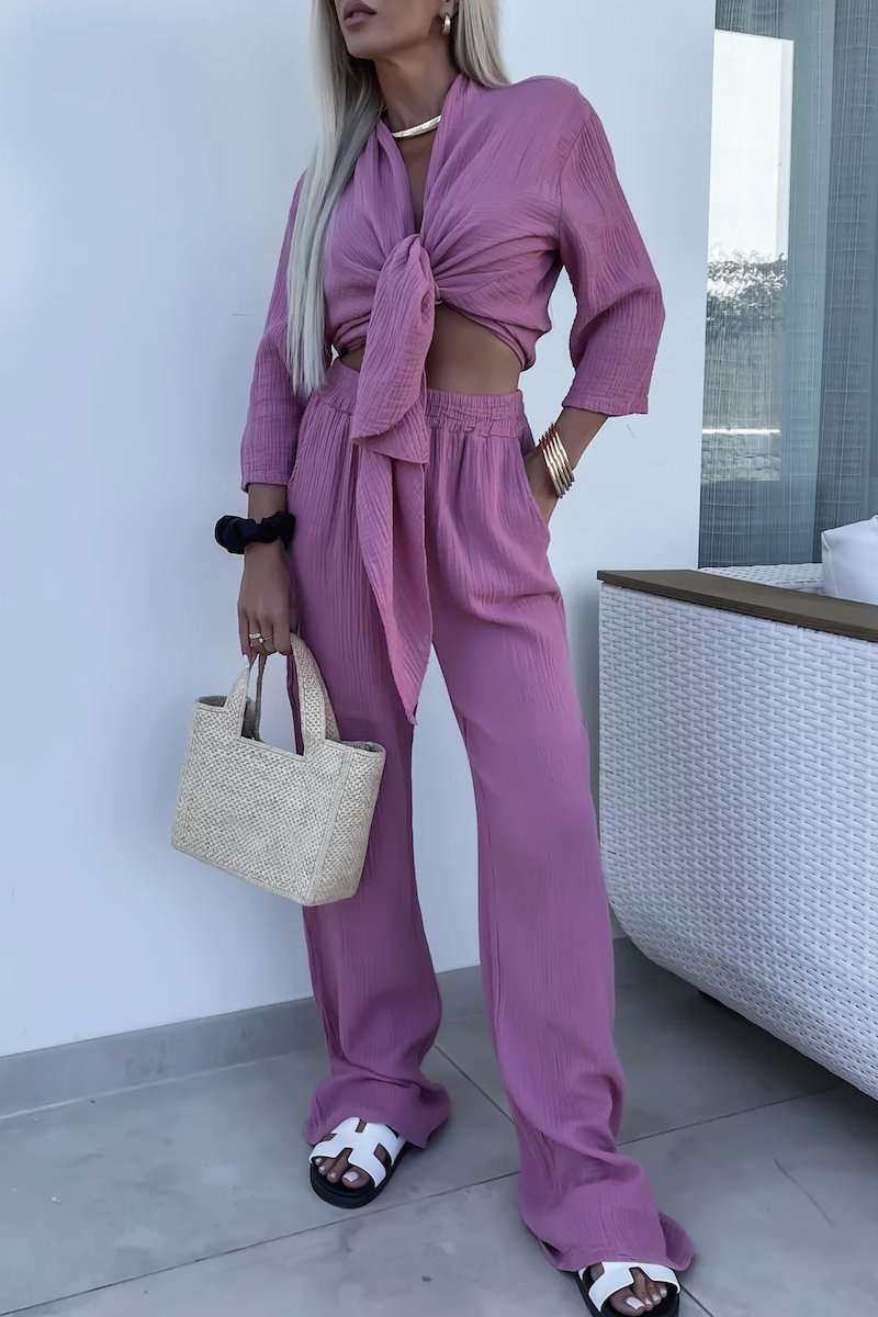 Women's Casual Solid Long Suit Pink