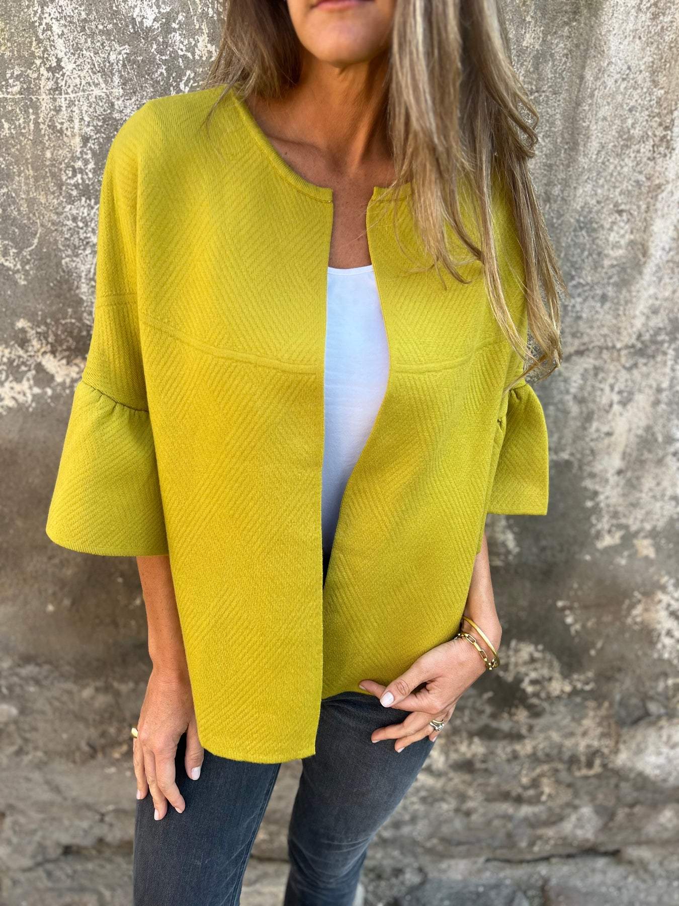 Women's Round Neck Mid-sleeve Casual Jacket yellow