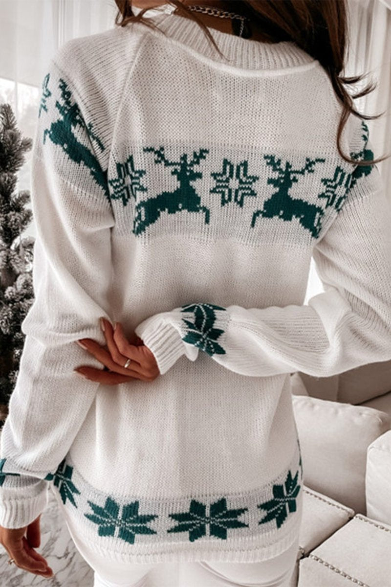 Women's Christmas Elk Jacquard Knitted Sweater