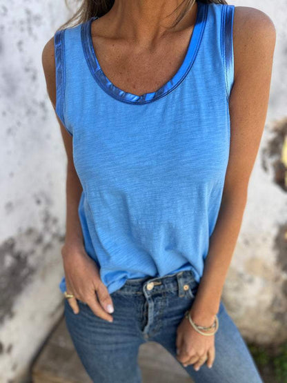 Ladies Summer Cool Solid Color Vest Top blue