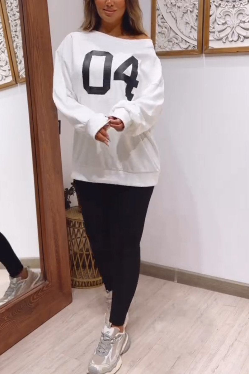 Women's Casual Round-neck Digital Pullover Sweatshirt white