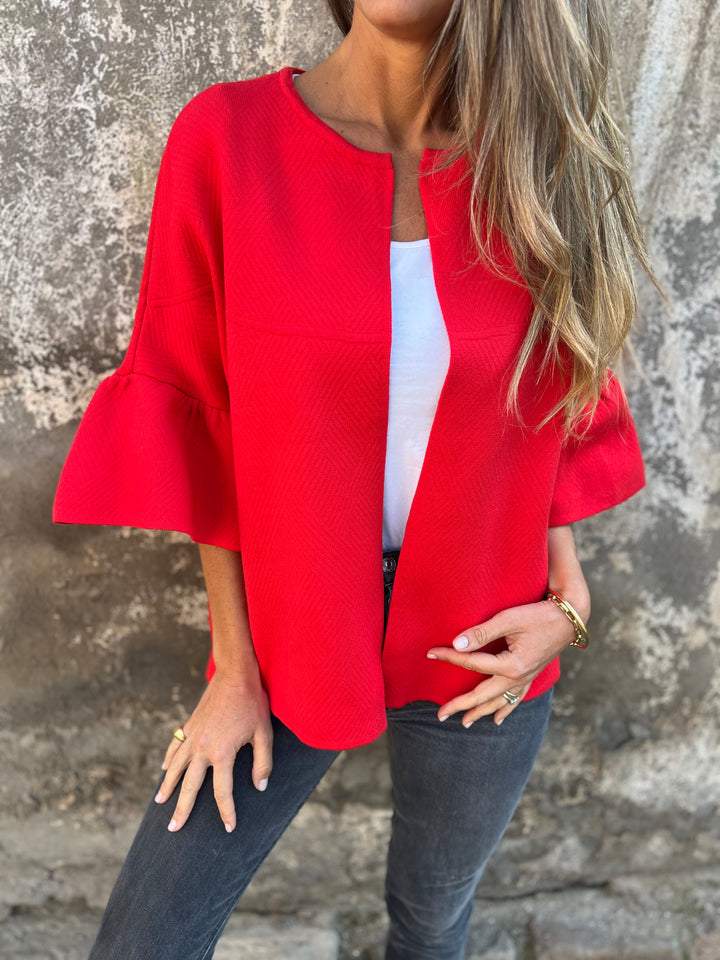 Women's Round Neck Mid-sleeve Casual Jacket red