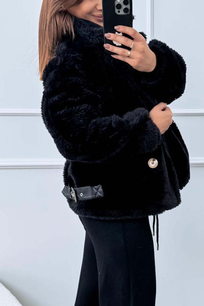 Women's casual solid color sherpa short coat