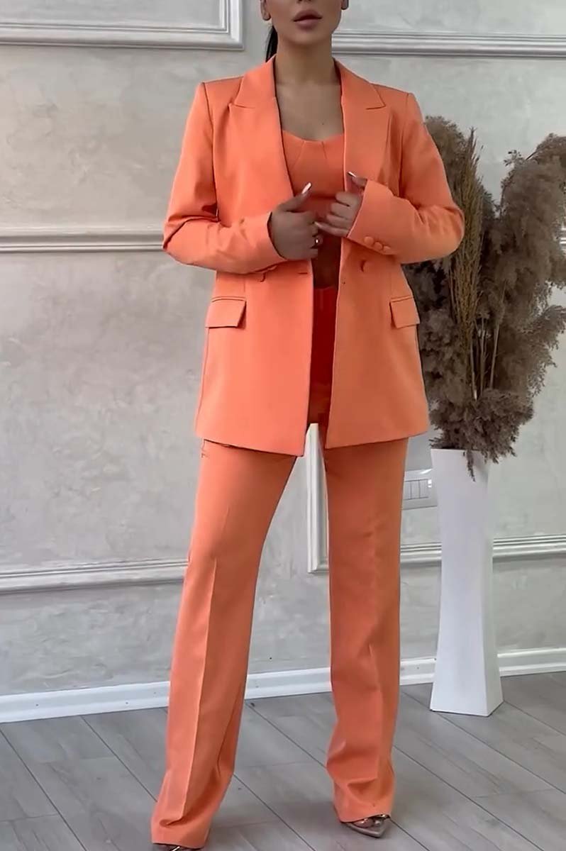 Women's fashion solid color three-piece suit Orange