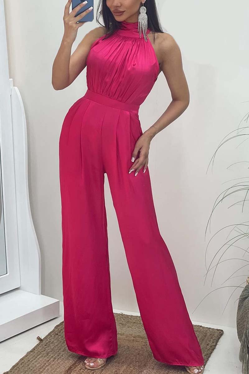 Women's Fashion Halter Solid Color Sleeveless Jumpsuit