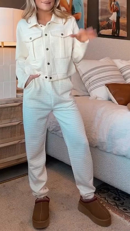 Women's Lapel Long-sleeved Waffle Casual Suit