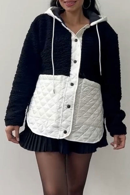 Women's Hooded Patchwork Plush Coat