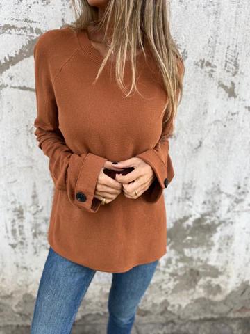 Casual Round Neck Long Sleeve Top brown