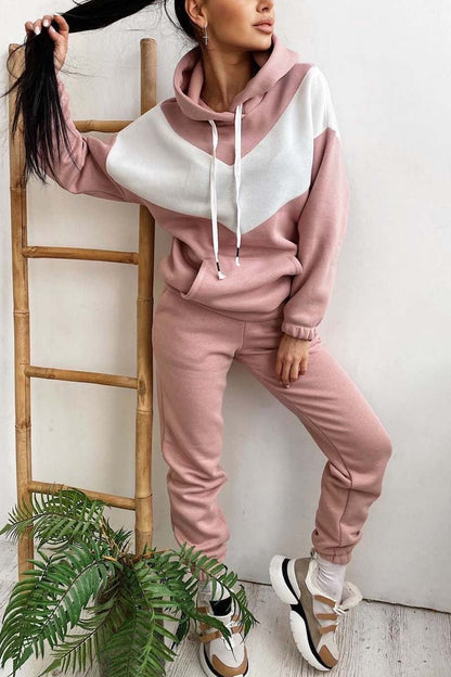 Women's Athleisure Contrast Color Sweatshirt Hooded Suit