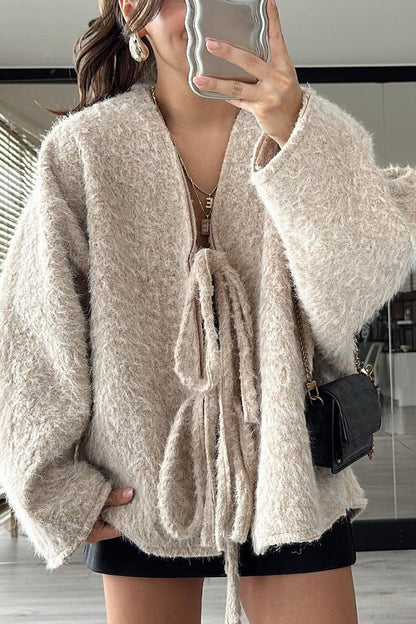 Women's Casual Solid Color Winter Tie Cardigan