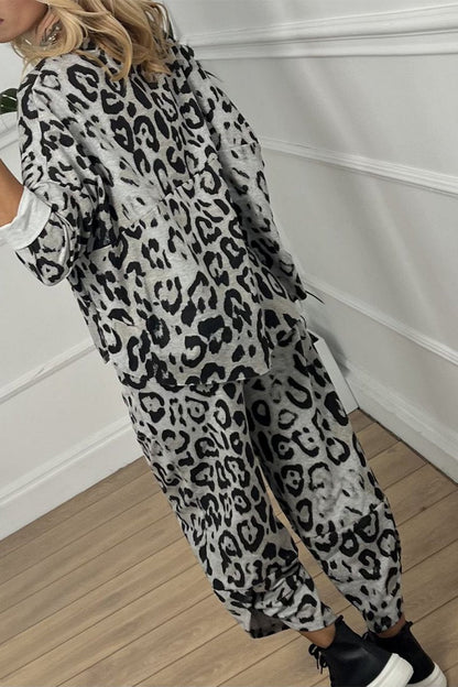 Women's Casual Round Neck Leopard Printed Two Piece Suit