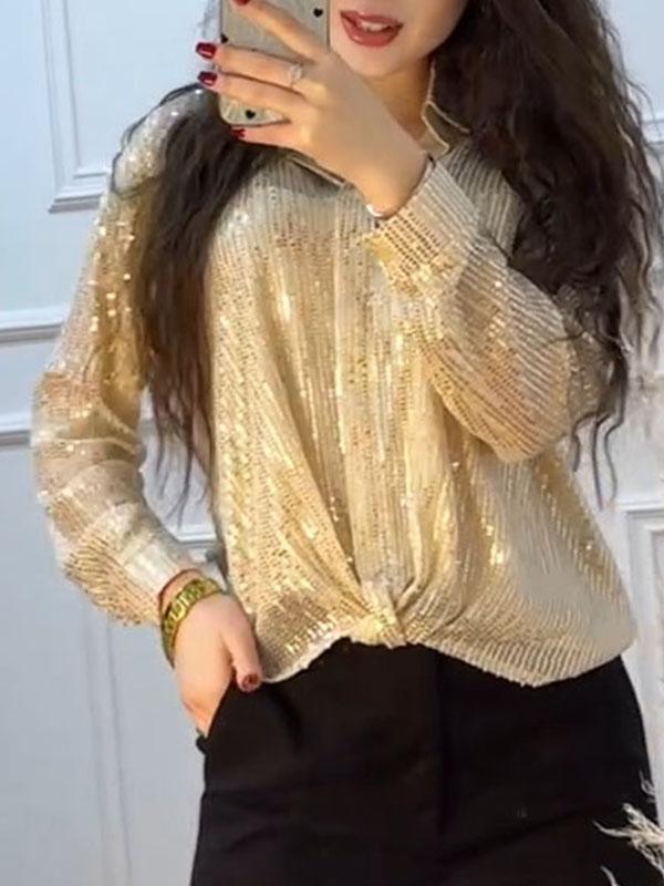 Women's Solid Color Sequined Shirt gold