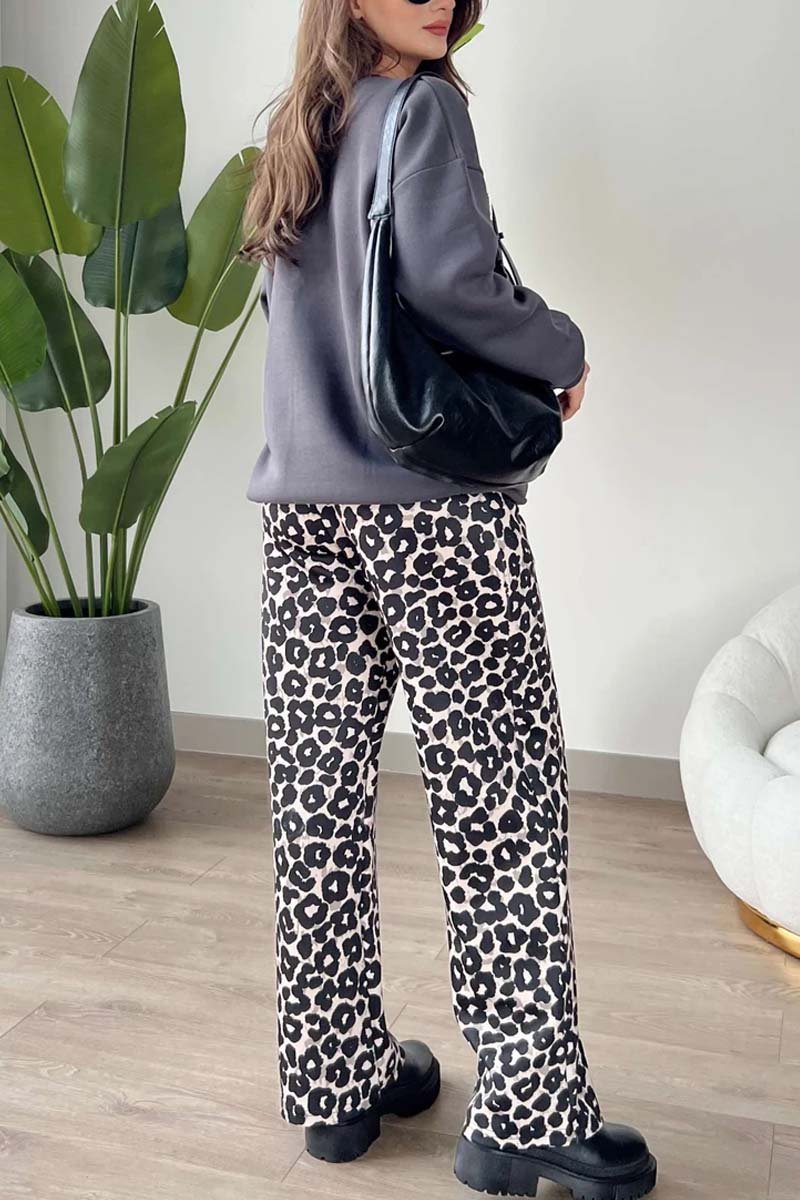 Women's Casual Leopard Print Letter Top and Leopard Print Pants Set