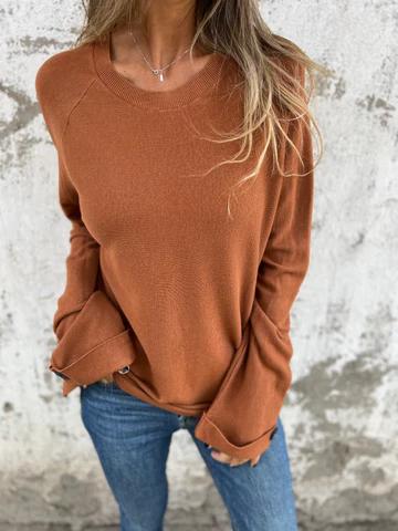 Casual Round Neck Long Sleeve Top