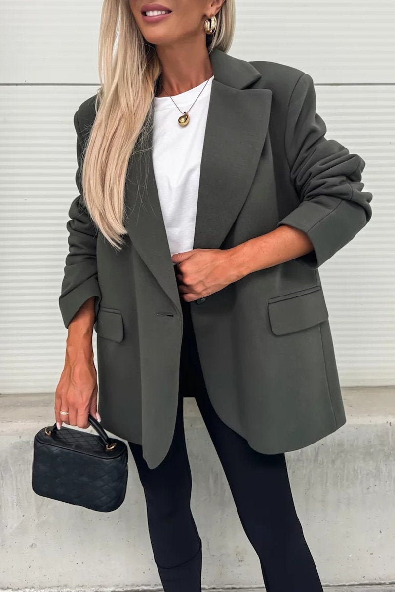 Women's Spring/fall Solid Color Lapel Suit Jacket green