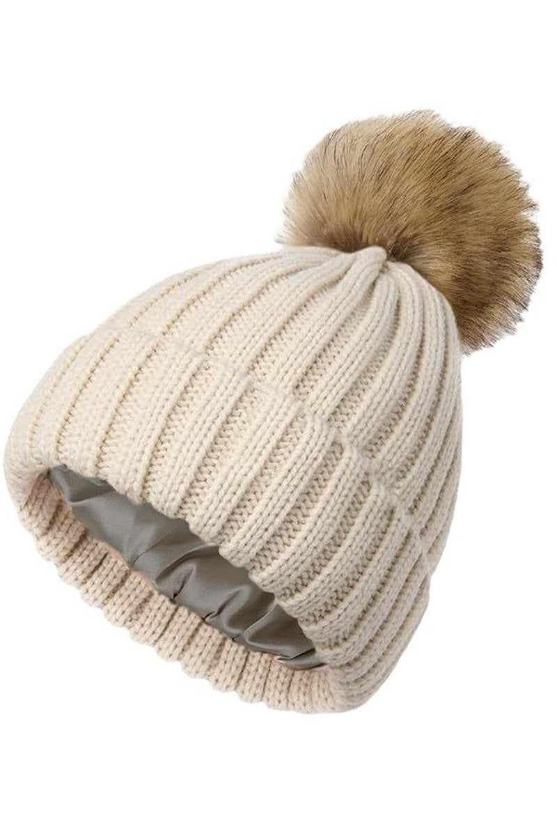 Women's Autumn and Winter Reverse Brimless Knitted Hat beige One size