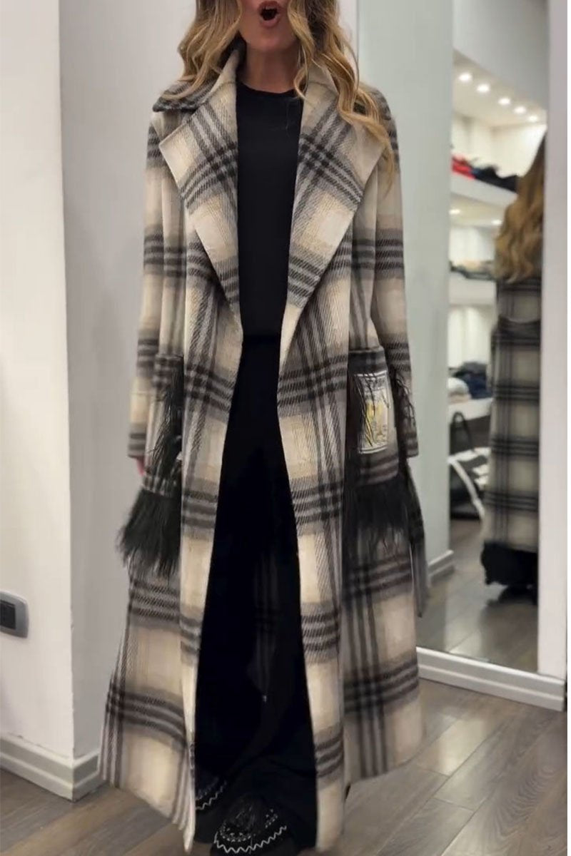 Women's Lapel Plaid Long Coat