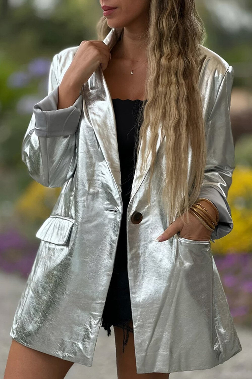 Women's Fashionable Casual Blazer Silver