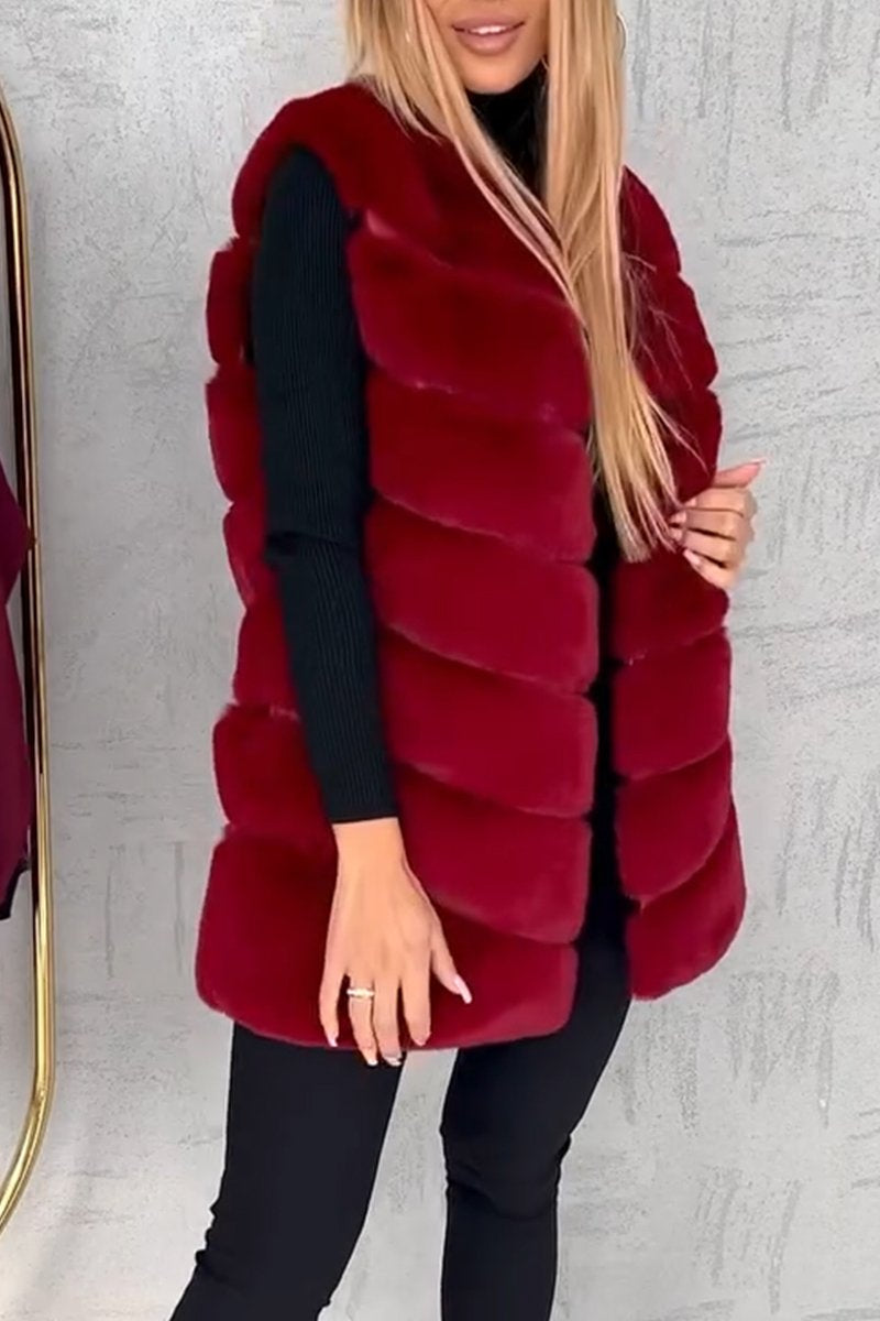 Women's Casual Solid Color Plush Vest Jacket red