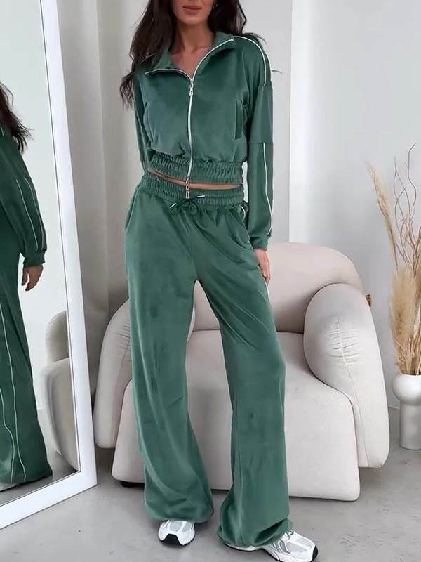 Women's Hooded Sports Sweatshirt Two-piece Set green