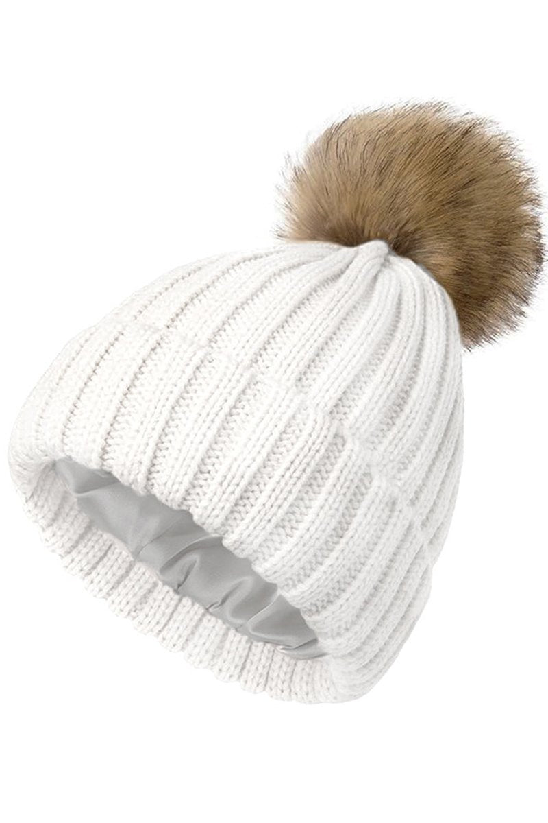 Women's Autumn and Winter Reverse Brimless Knitted Hat white One size