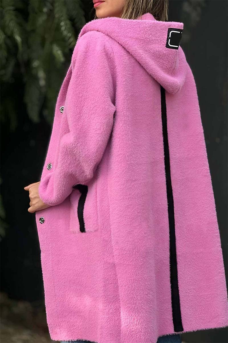 Women's Casual Loose Solid Color Hooded Coat Pink