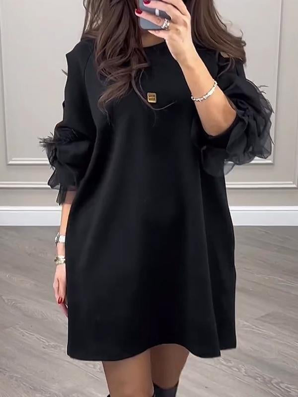 Women's Round Neck Off Shoulder Dress black