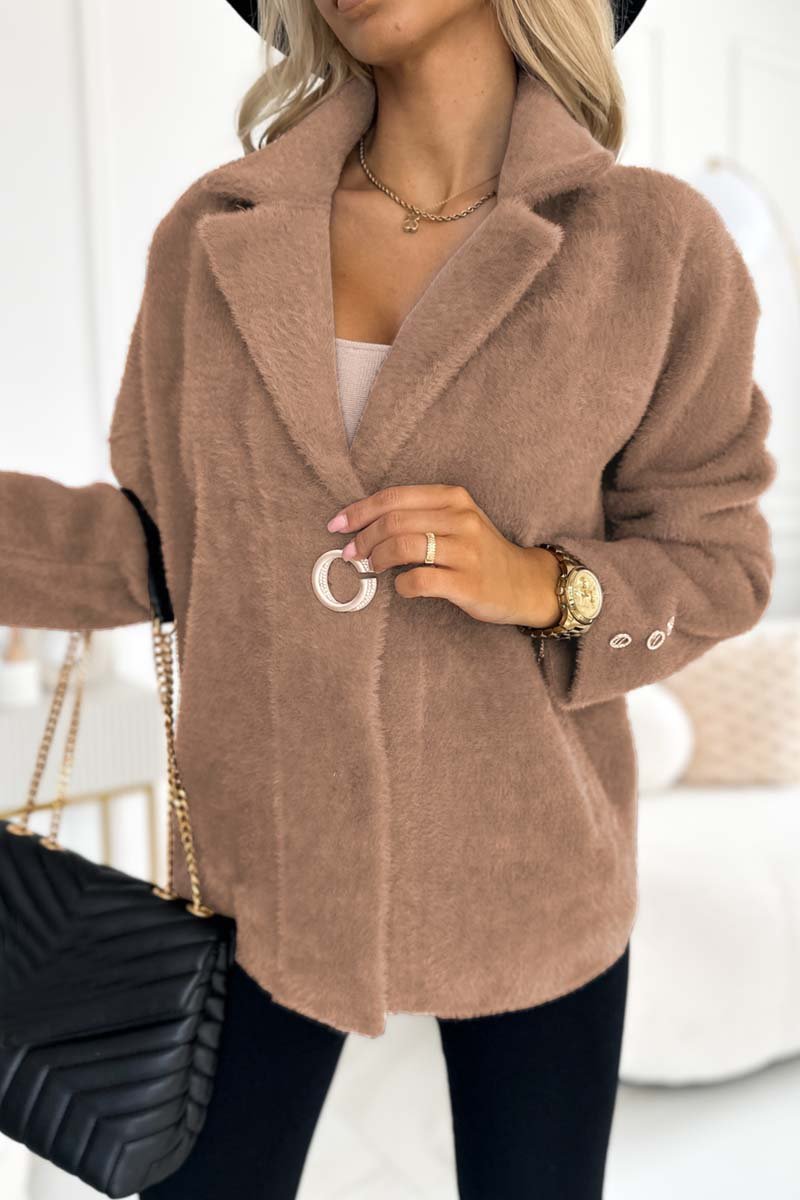 Women's casual lapel solid color short coat