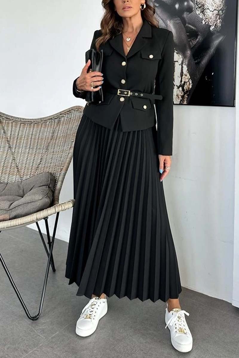 Women's Fashion Commuting Solid Color Skirt Set Black