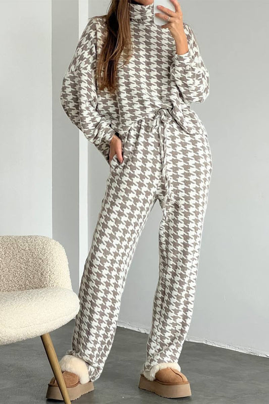 Women's Casual High-neck Long-sleeved Two-piece Suit apricot