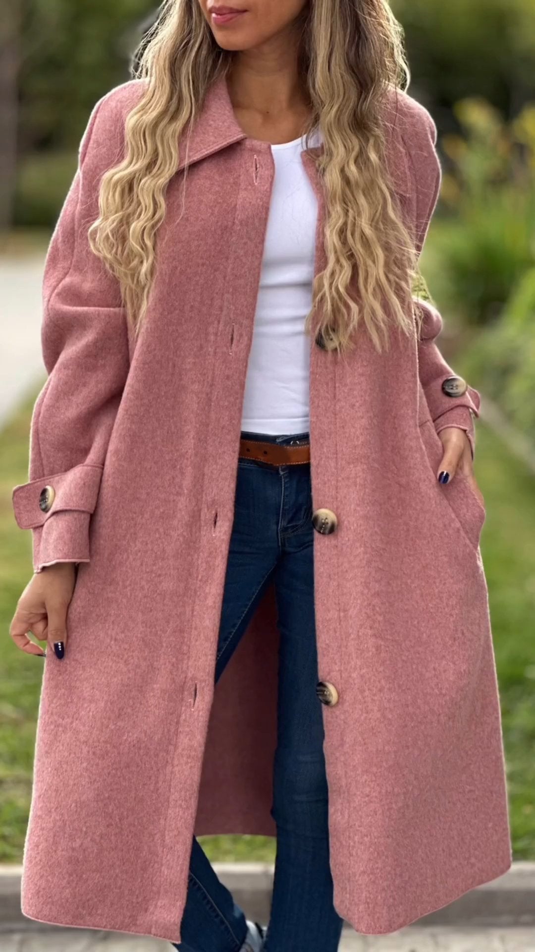 Women's Solid Color Woolen Jacket Pink