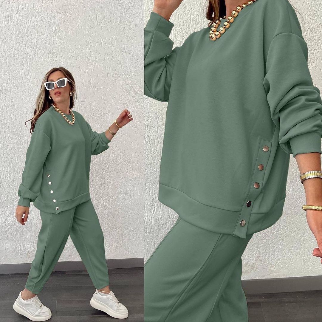 Women's Solid Color Fashion Casual Suit with Side Slits