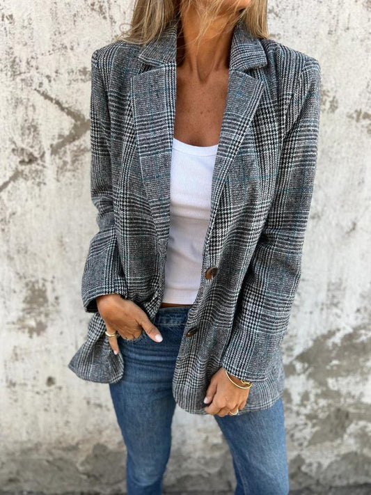 Casual Lapel Plaid Blazer black