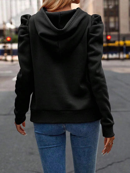 Fashionable Pile Collar Hooded Solid Color Long-sleeved Pullover Sweatshirt