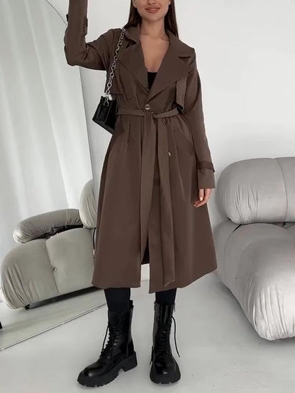 Women's Lapel Long Waist Trench Coat