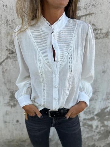 Casual Round Neck Long Sleeve Top White