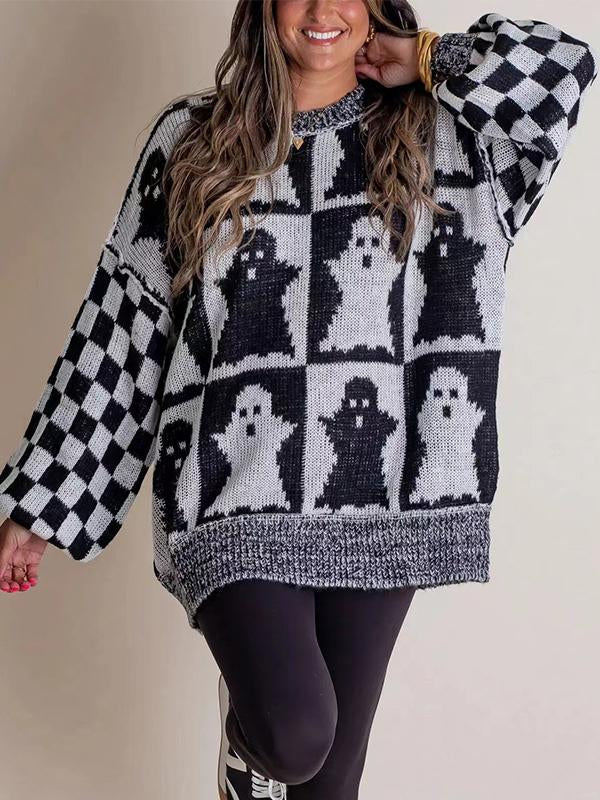 Women's Round-neck Halloween Loose Knitted Sweater black