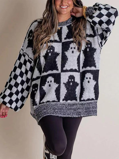 Women's Round-neck Halloween Loose Knitted Sweater black