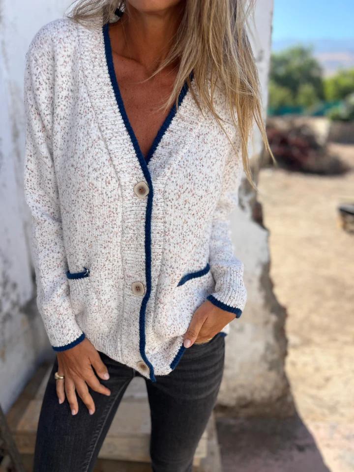 Casual V-neck Cardigan Jacket White